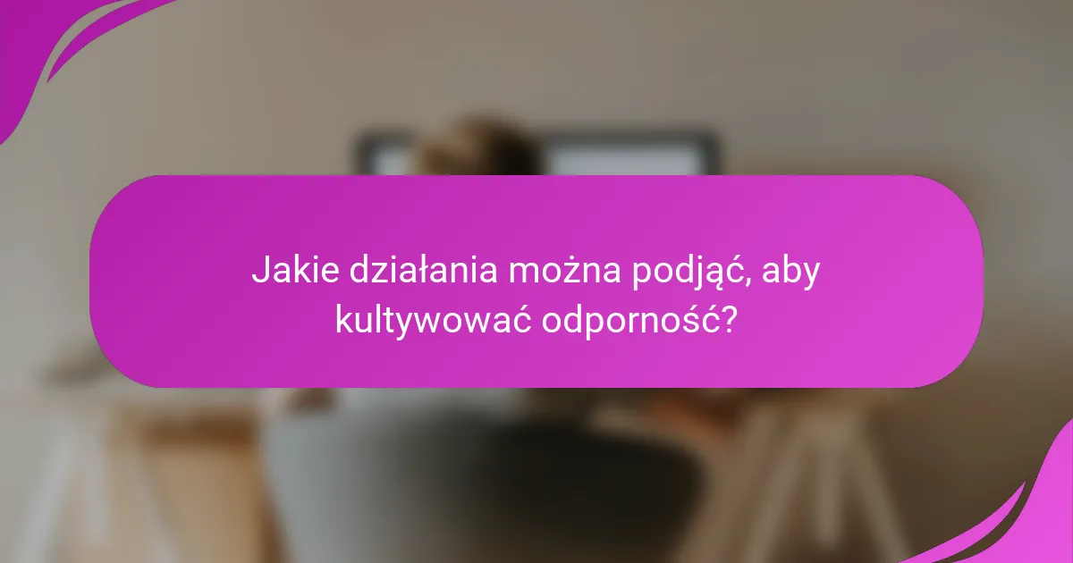 Jakie działania można podjąć, aby kultywować odporność?